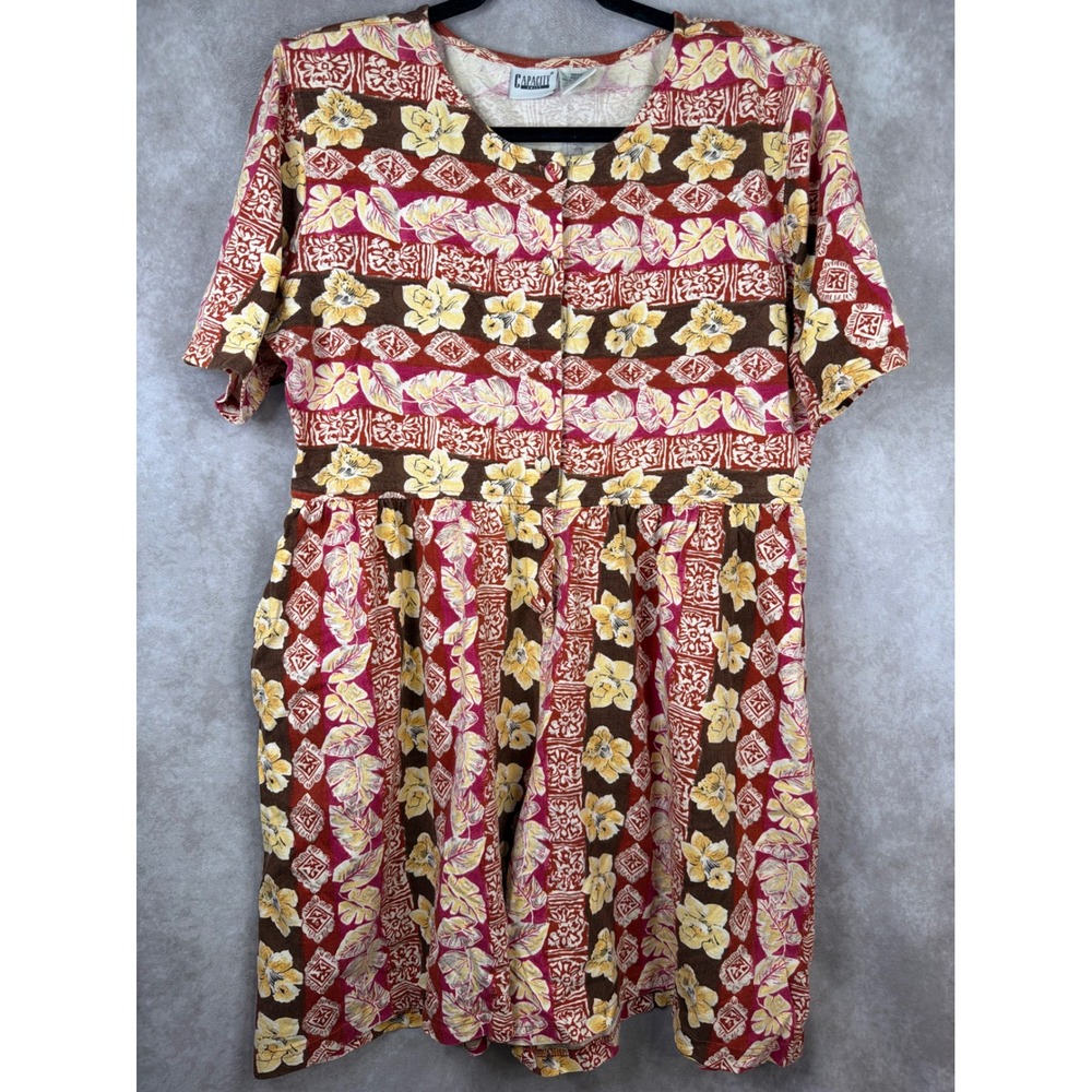 VTG 90s Capacity Knits Romper Womens Medium Multicolor Floral Tropical Cotton
